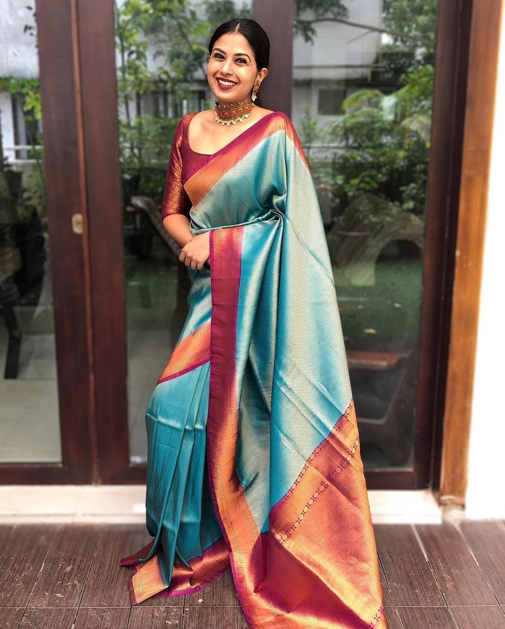 A glam Rama Soft Silk Saree with Beauteous Blouse Piece - Image 3