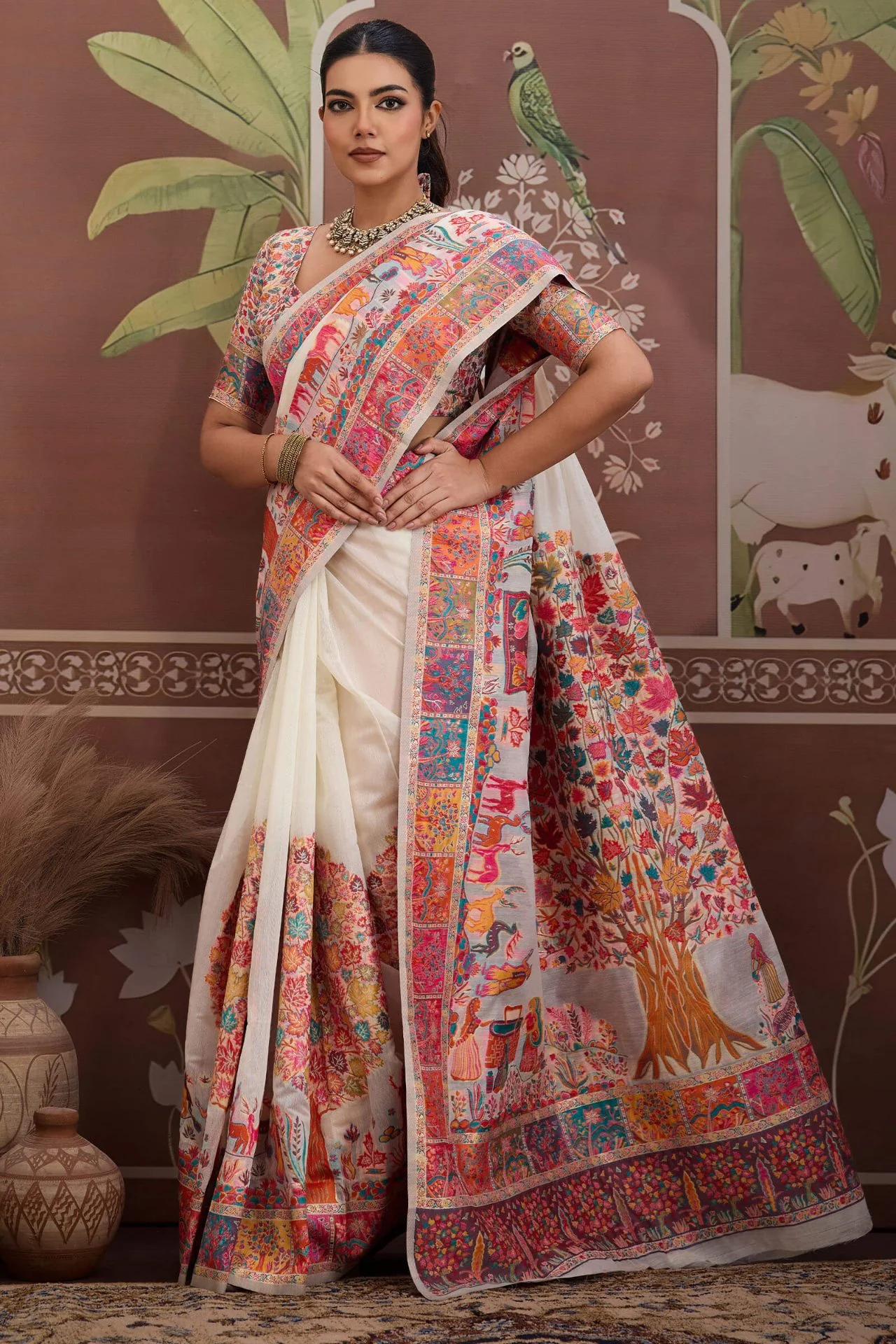 Admirable Off White Pashmina saree With Appealing Blouse Piece - Image 5
