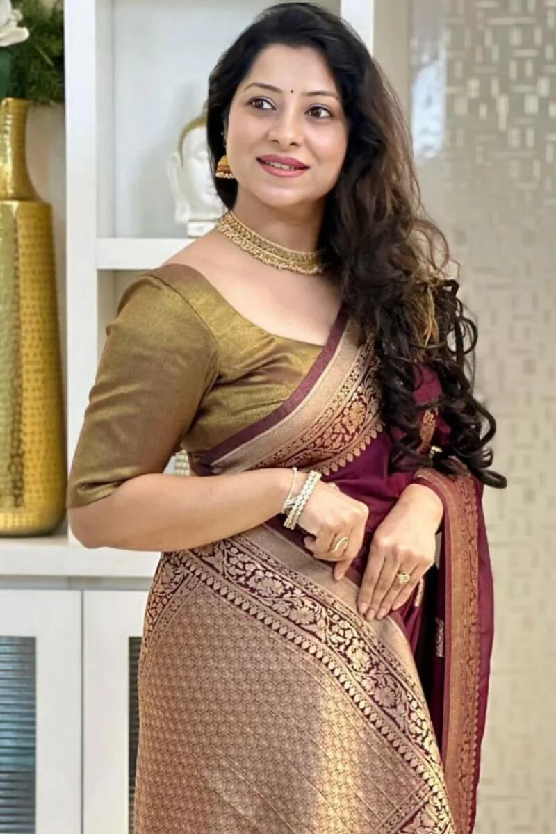Admirable Wine Soft Silk Saree With Beguiling Blouse Piece - Image 2