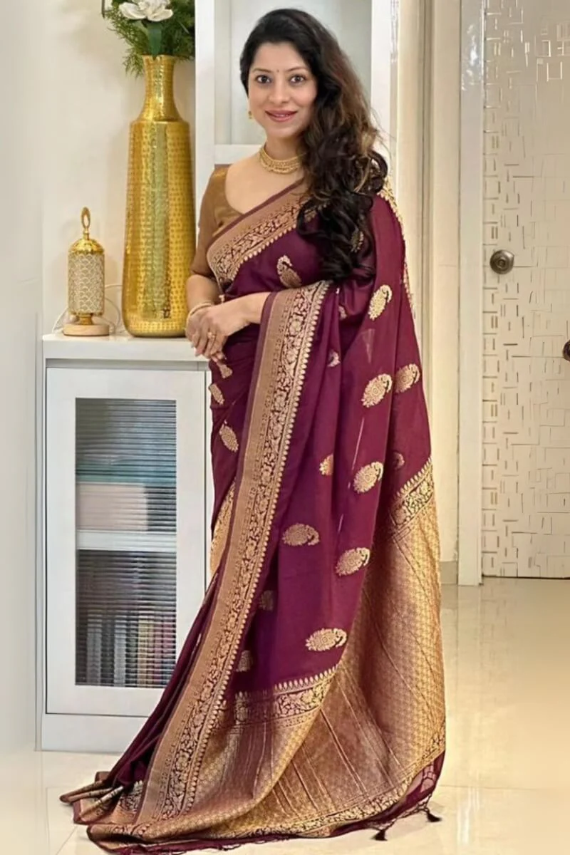 Admirable Wine Soft Silk Saree With Beguiling Blouse Piece - Image 3