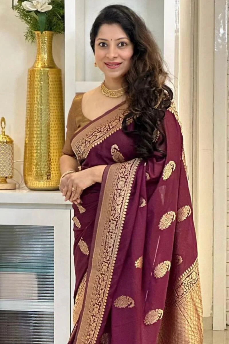 Admirable Wine Soft Silk Saree With Beguiling Blouse Piece - Image 4