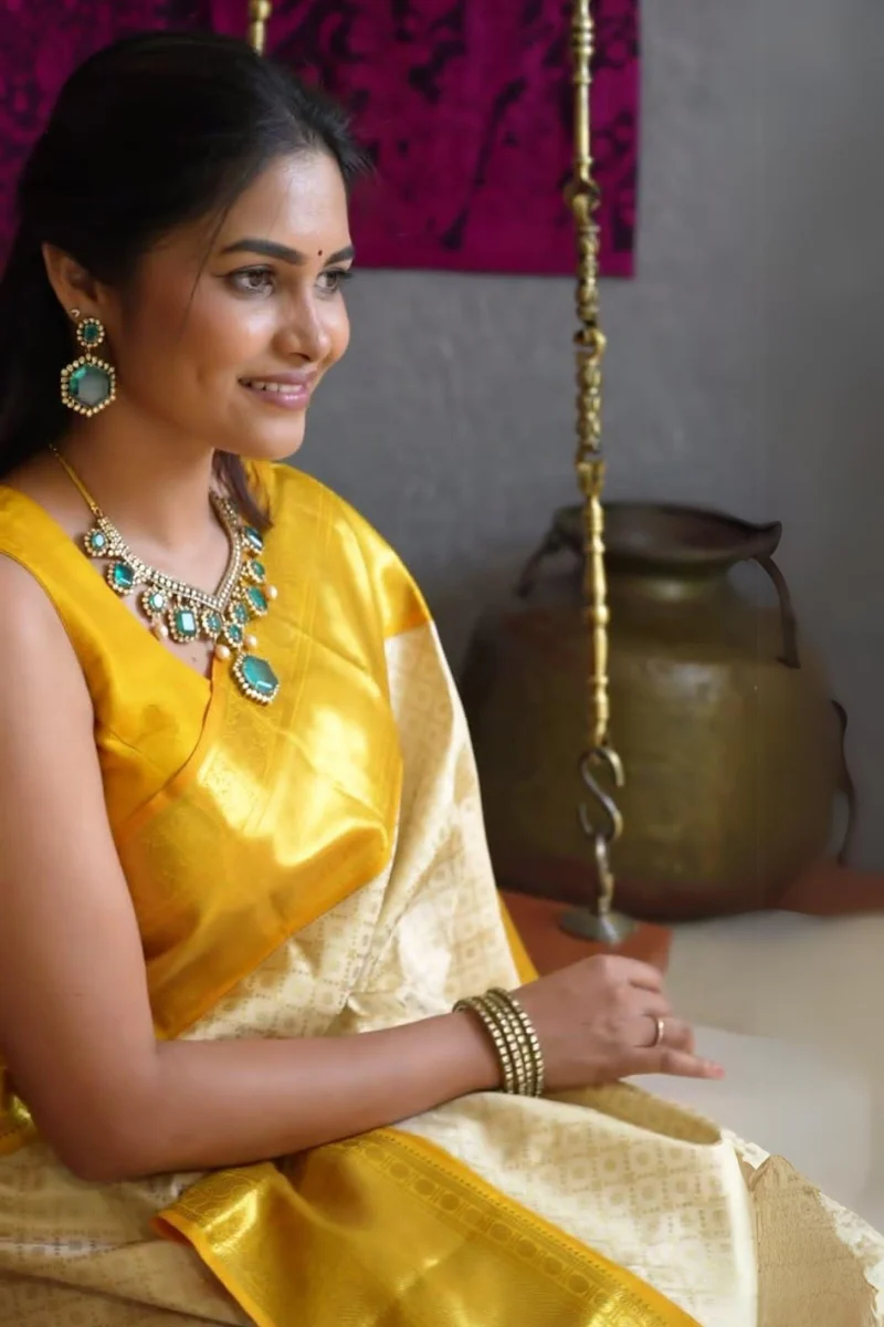 Adorable Beige Soft Silk Saree With Charming Blouse Piece - Image 4