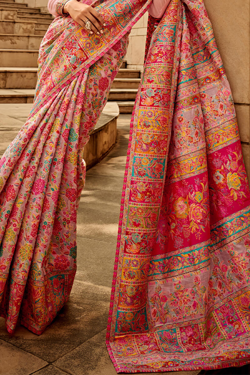 Adorable Pink Pashmina Saree With Exceptional Blouse Piece - Image 4