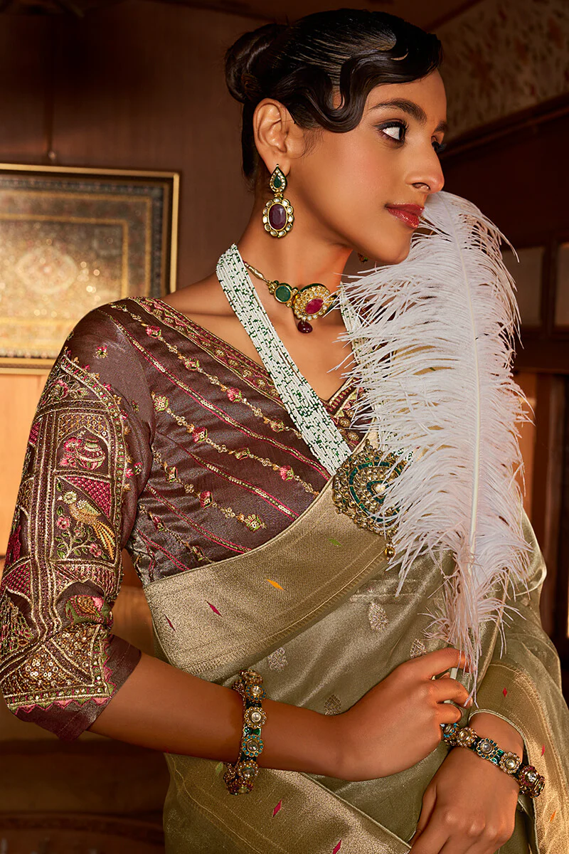 Adorable Pista Paithani Silk Saree With Ideal Blouse Piece - Image 3