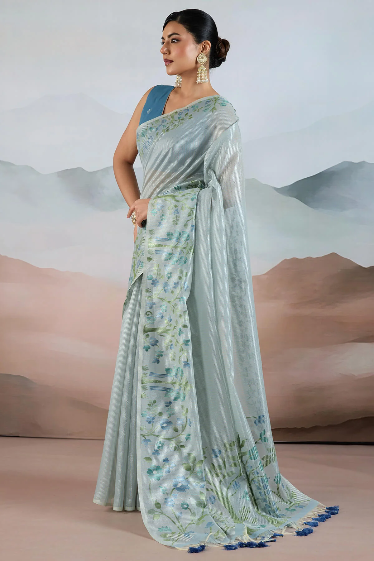 Adorable Sky Soft Banarasi Tissue Silk Saree With Amiable Blouse Piece - Image 3