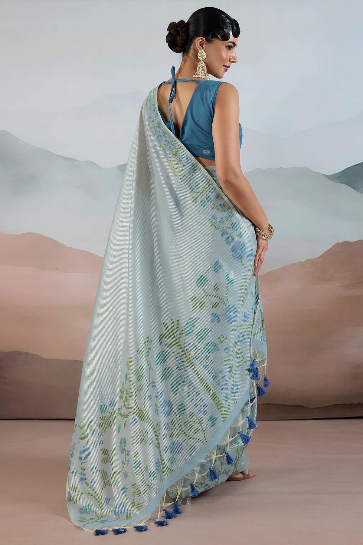 Adorable Sky Soft Banarasi Tissue Silk Saree With Amiable Blouse Piece - Image 5