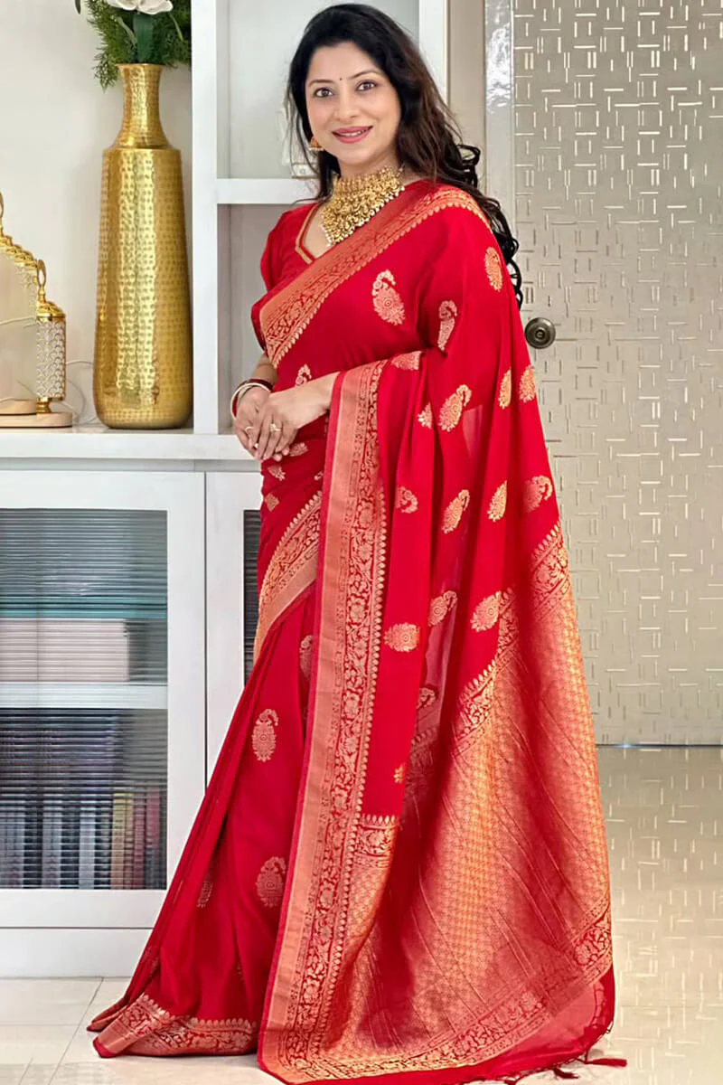 Adoring Red Soft Silk Saree With Confounding Blouse Piece - Image 3