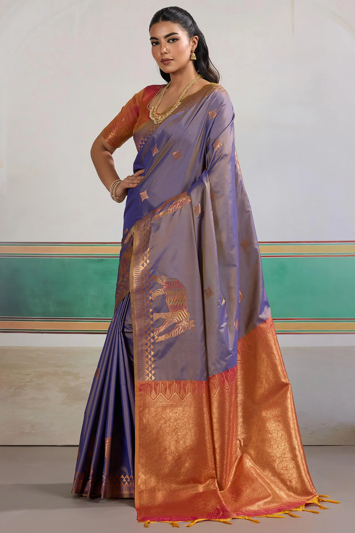 Adorning Blue Pure Zari Weaving Banarasi Silk Saree With Jubilant Blouse Piece - Image 5