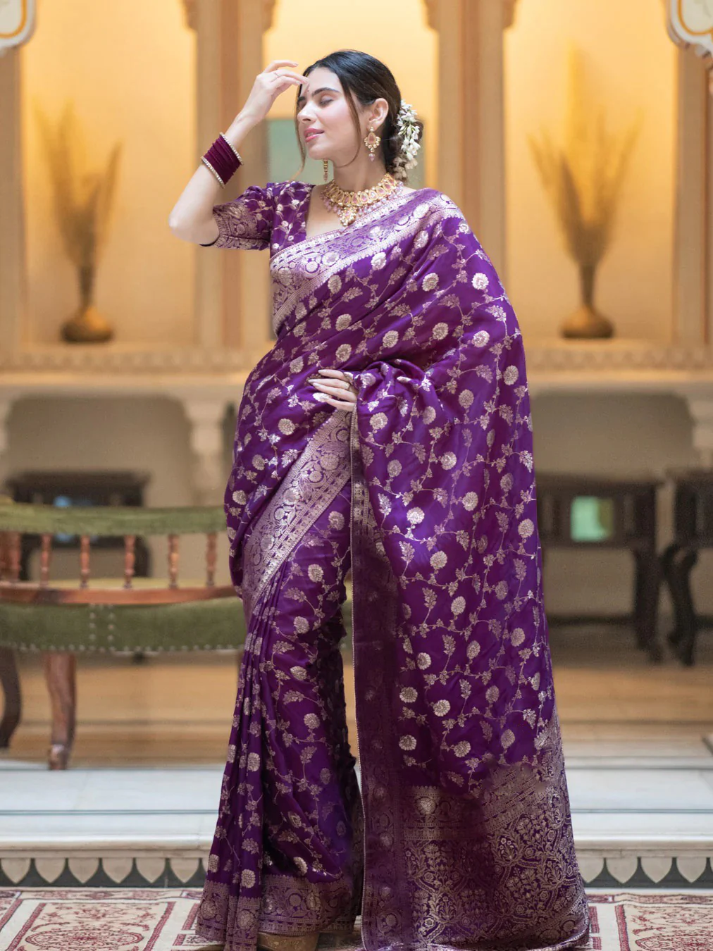 Adorning Purple Soft Silk Saree With Deserving Blouse Piece - Image 3