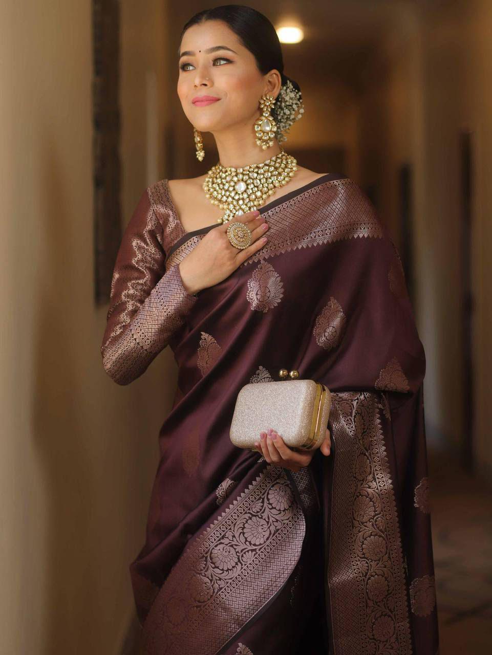 Adorning Purple Soft Silk Saree With Susurrous Blouse Piece - Image 4