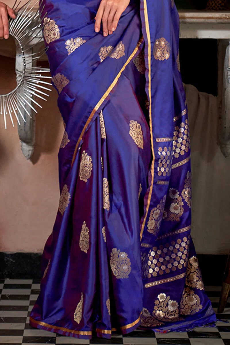 Adorning Royal Blue Banarasi Satin Silk Saree With Demanding Blouse - Image 3