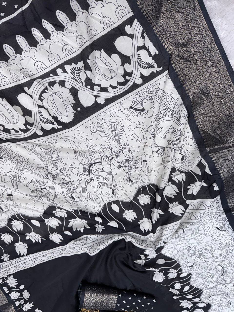 Ailurophile Black Digital Printed Dola Silk Saree With Demesne Blouse Piece - Image 3