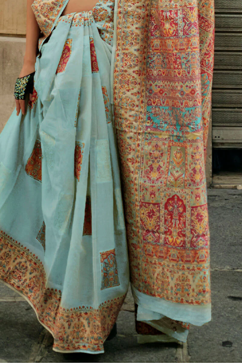 Ailurophile Sky Pashmina saree With Effulgent Blouse Piece - Image 4