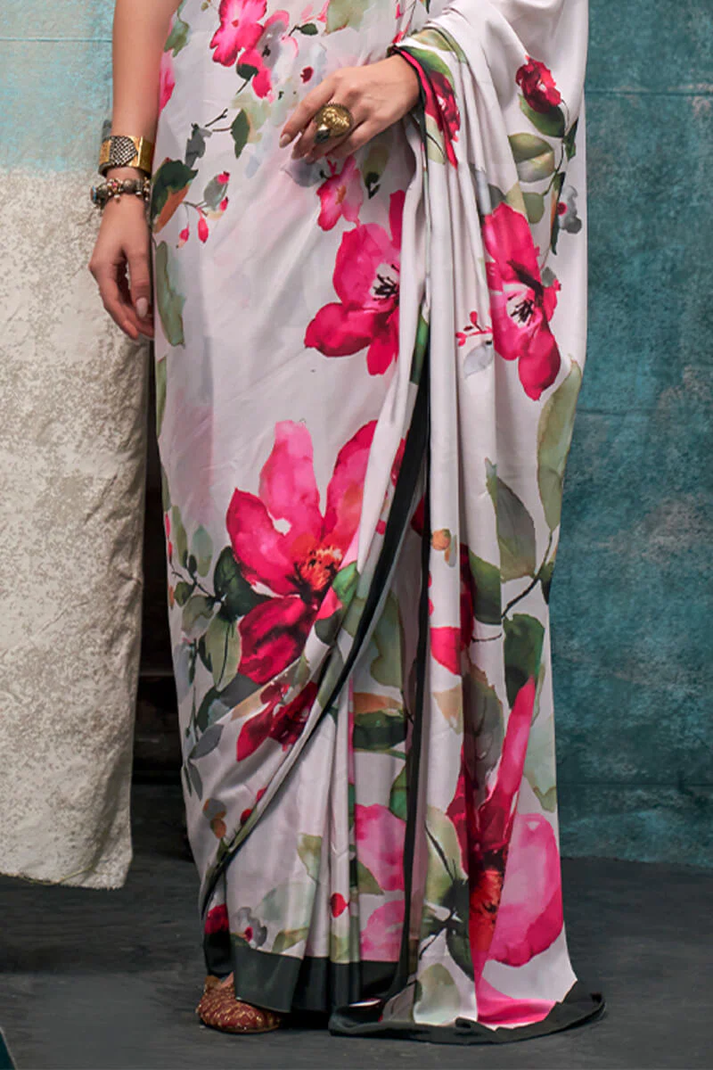 Allure Beige Digital Printed Crape Silk Saree With Opulent Blouse Piece - Image 3