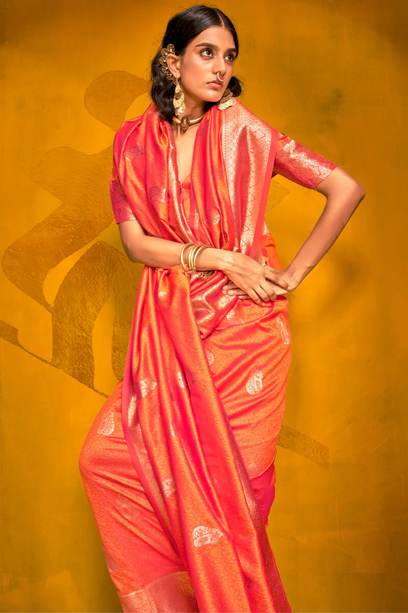 Allure Orange Soft Banarasi Silk Saree With Vibrant Blouse Piece - Image 3