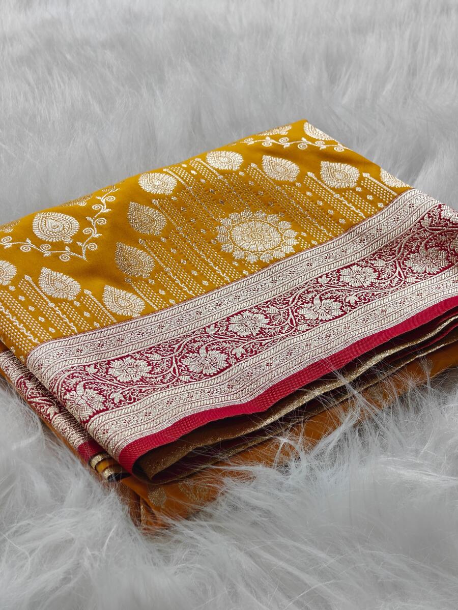 Allure Yellow Banarasi Satin Silk Saree With Mesmeric Blouse - Image 2