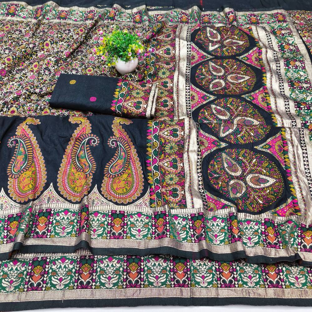 Alluring Black Nylon Dola Pashmina Saree With Fancifull Blouse Piece - Image 4