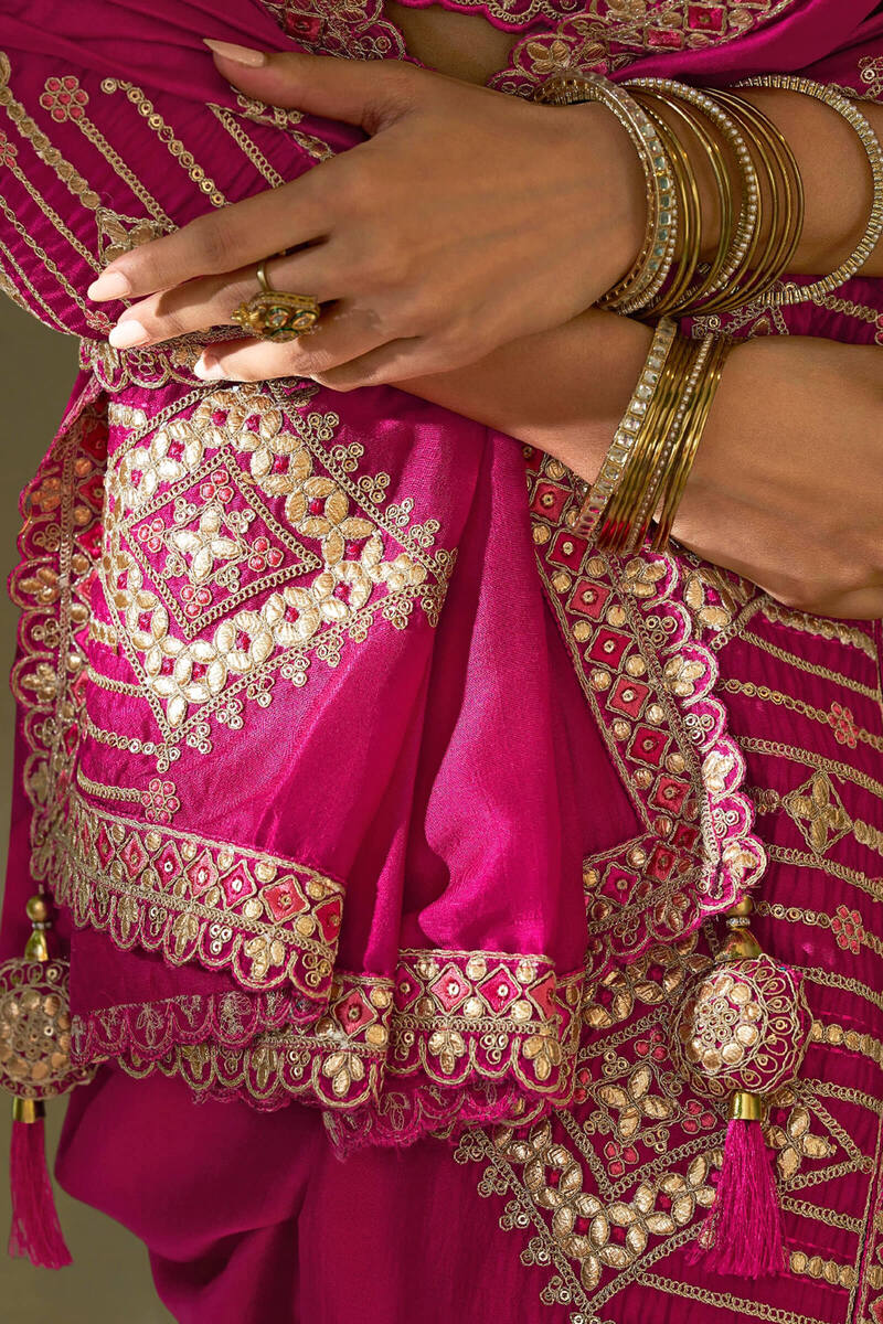 Alluring Dark Pink Soft Silk Embroidery Work Saree With Amiable Blouse Piece - Image 4