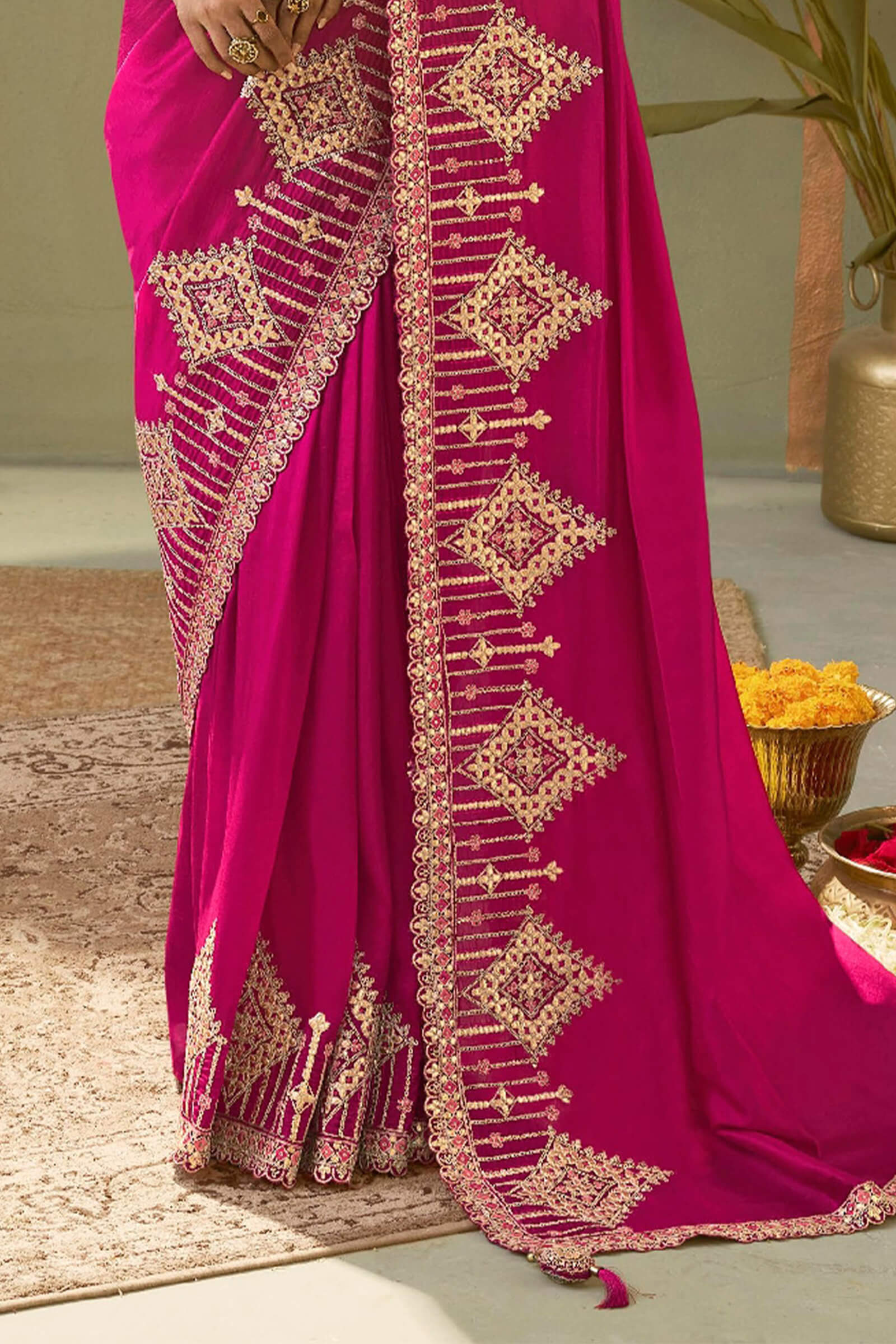 Alluring Dark Pink Soft Silk Embroidery Work Saree With Amiable Blouse Piece - Image 6