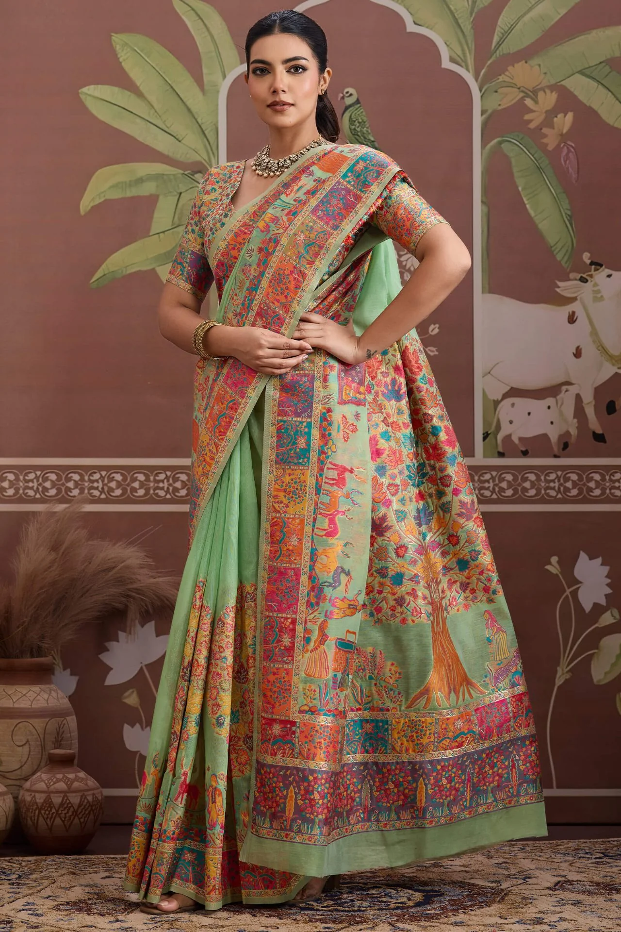 Alluring Pista Pashmina saree With Nebula Blouse Piece - Image 5