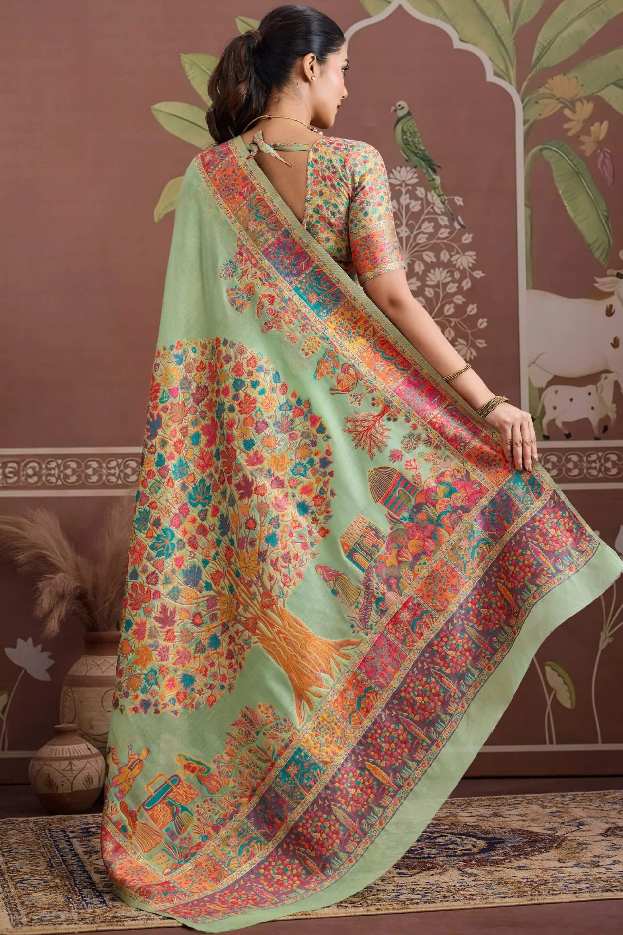 Alluring Pista Pashmina saree With Nebula Blouse Piece - Image 6