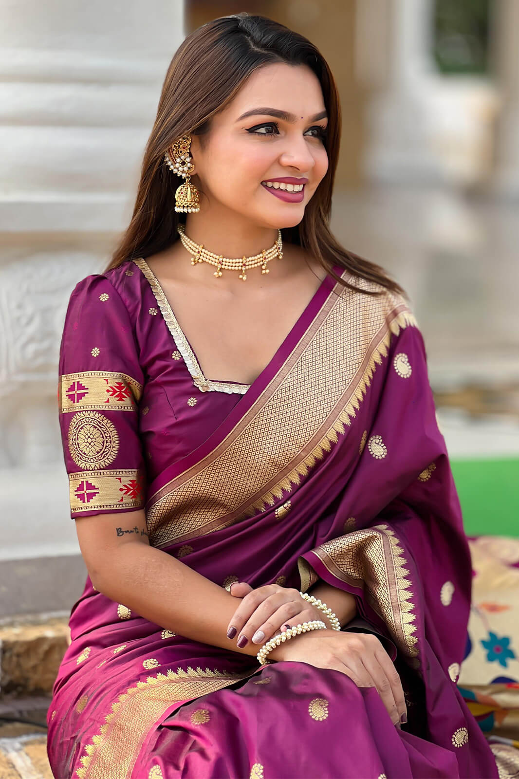 Alluring Purple Paithani Silk Saree With Sonorous Blouse Piece - Image 2