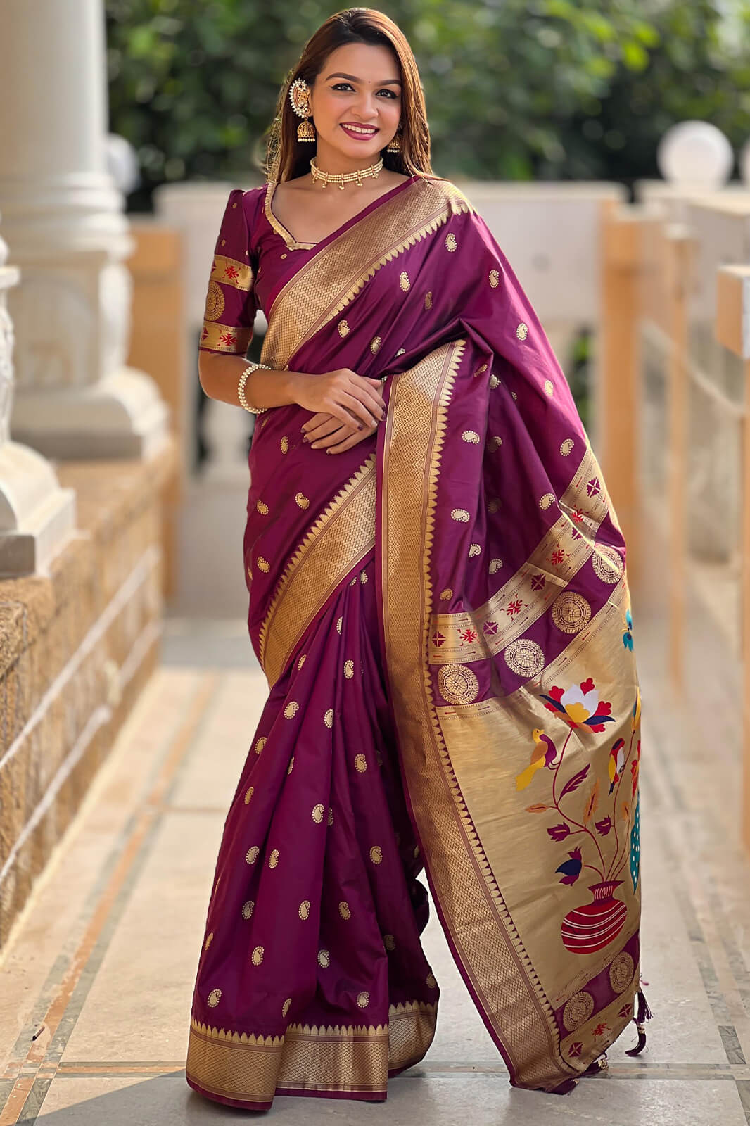 Alluring Purple Paithani Silk Saree With Sonorous Blouse Piece - Image 3