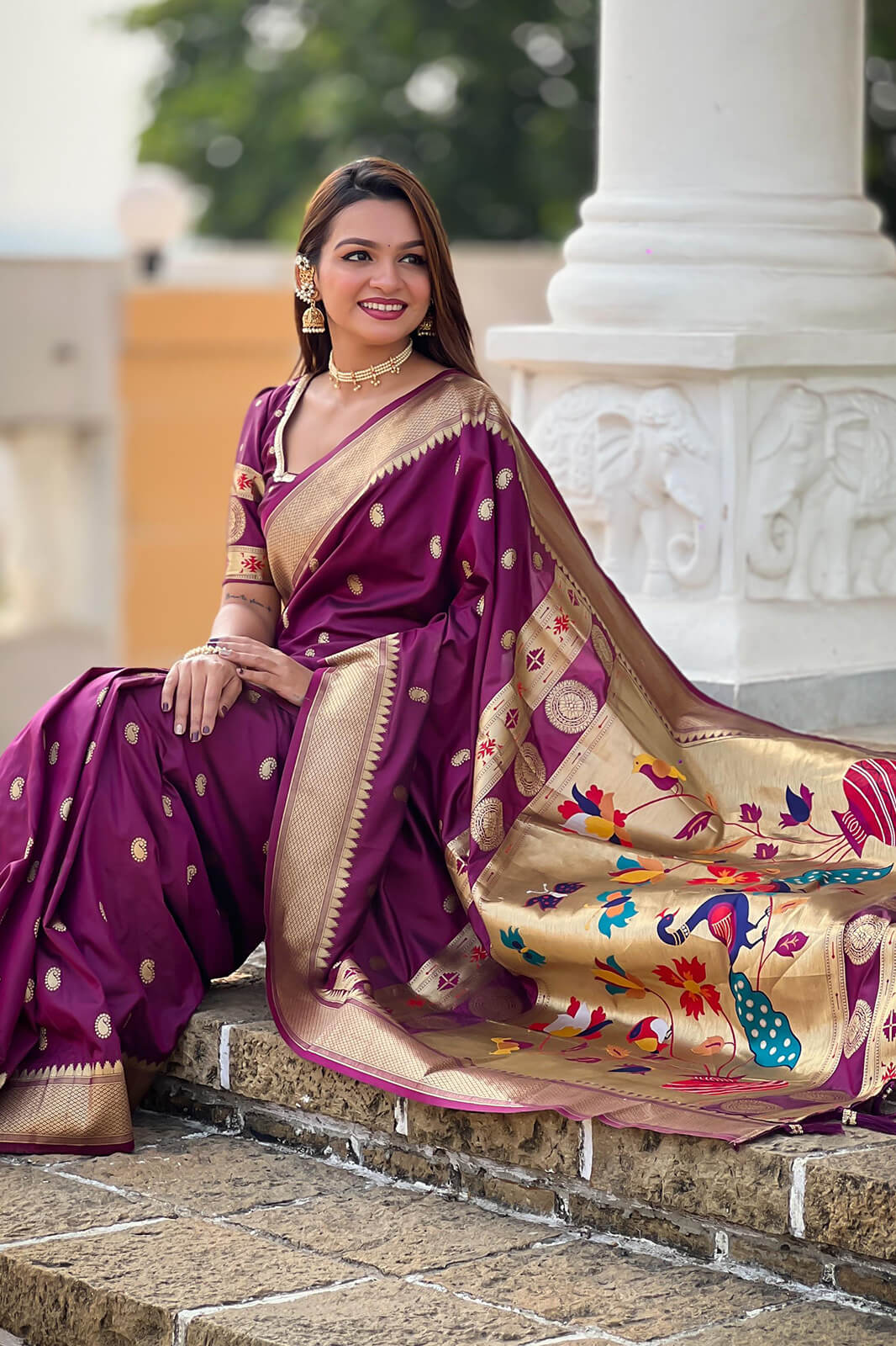Alluring Purple Paithani Silk Saree With Sonorous Blouse Piece - Image 4