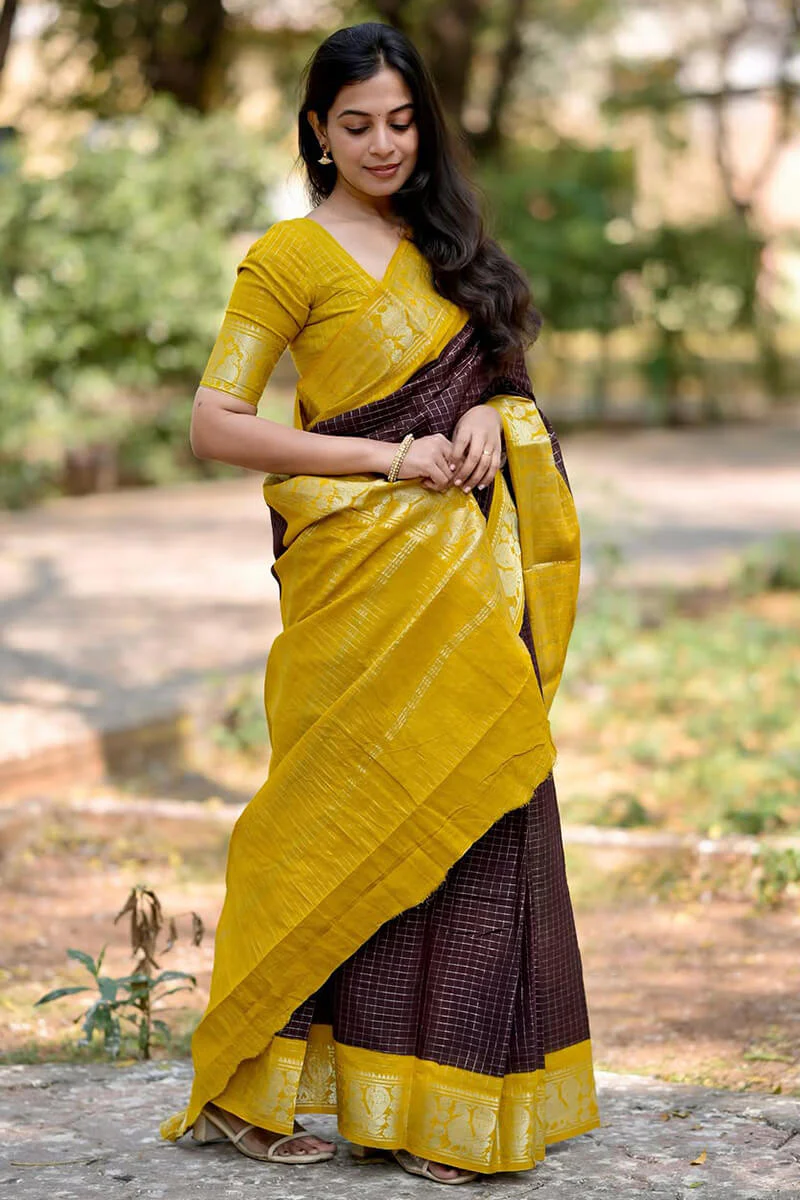 Amazing Brown Soft Silk Saree With Captivating Blouse Piece - Image 5