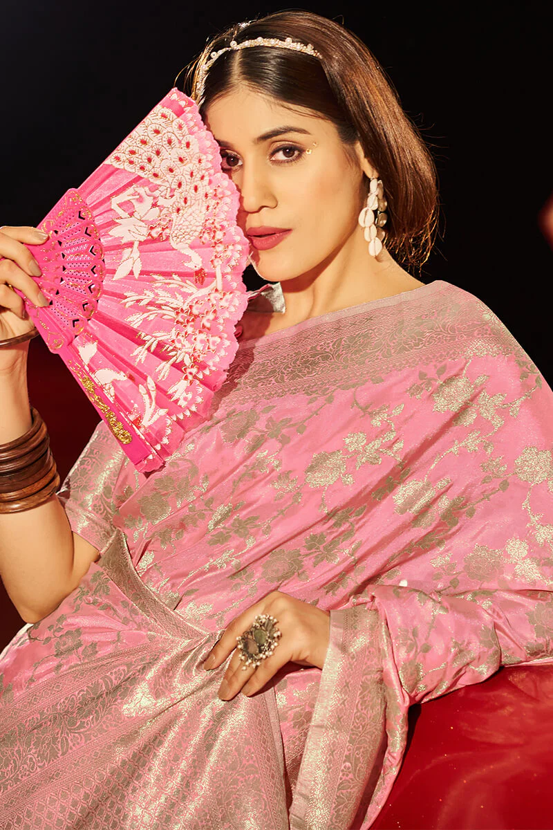 Amazing Pink Soft Banarasi Silk Saree With Marvellous Blouse Piece - Image 2