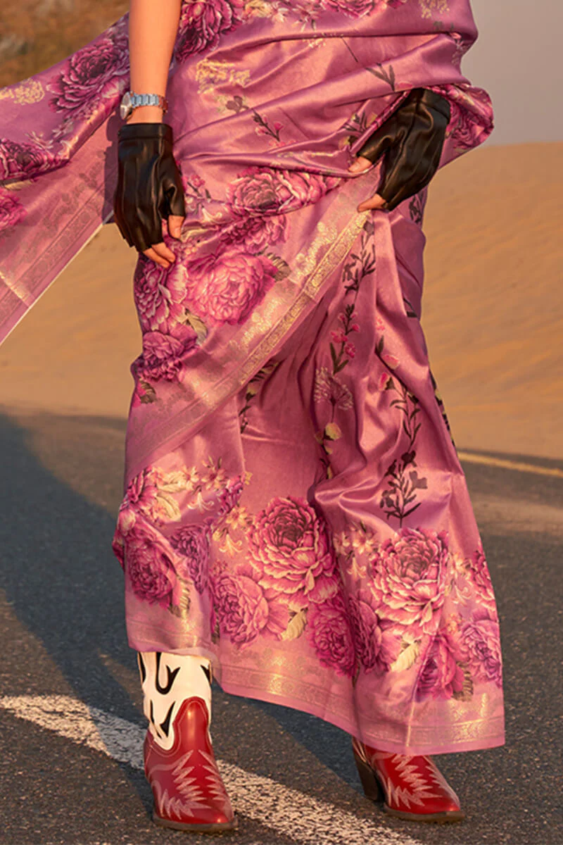 Amiable Purple Digital Printed Tussar Silk Saree With Seraglio Blouse Piece - Image 3