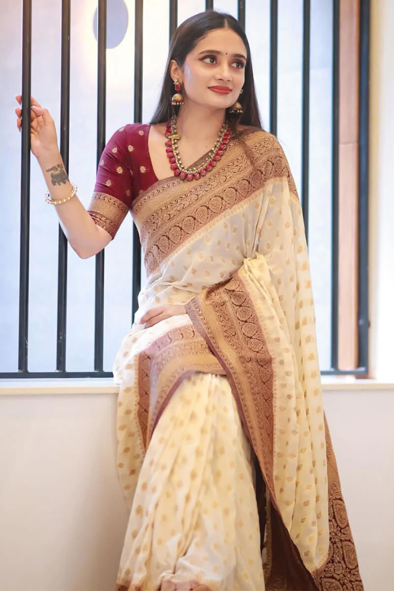 Angelic Beige Soft Silk Saree With Palimpsest Blouse Piece - Image 2