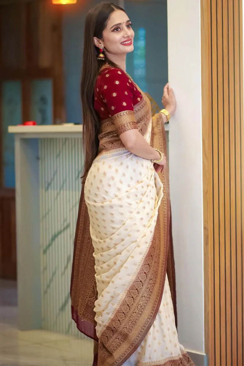 Angelic Beige Soft Silk Saree With Palimpsest Blouse Piece - Image 5