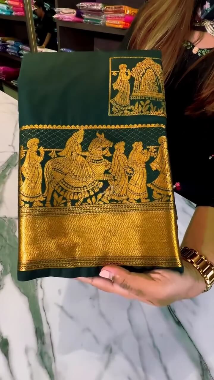 Angelic Dark Green Soft Banarasi Silk Saree With Deserving Blouse Piece - Image 2