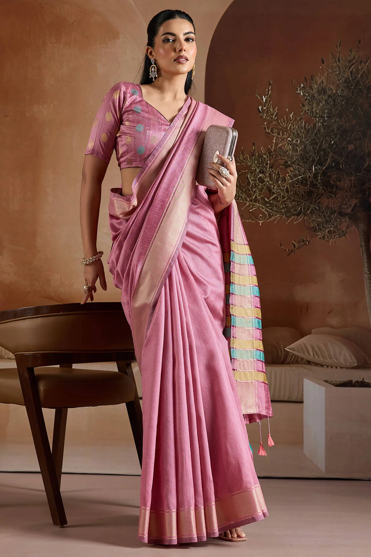Angelic Pink Soft Banarasi Bhagalpuri Silk Saree With Sumptuous Blouse Piece - Image 3