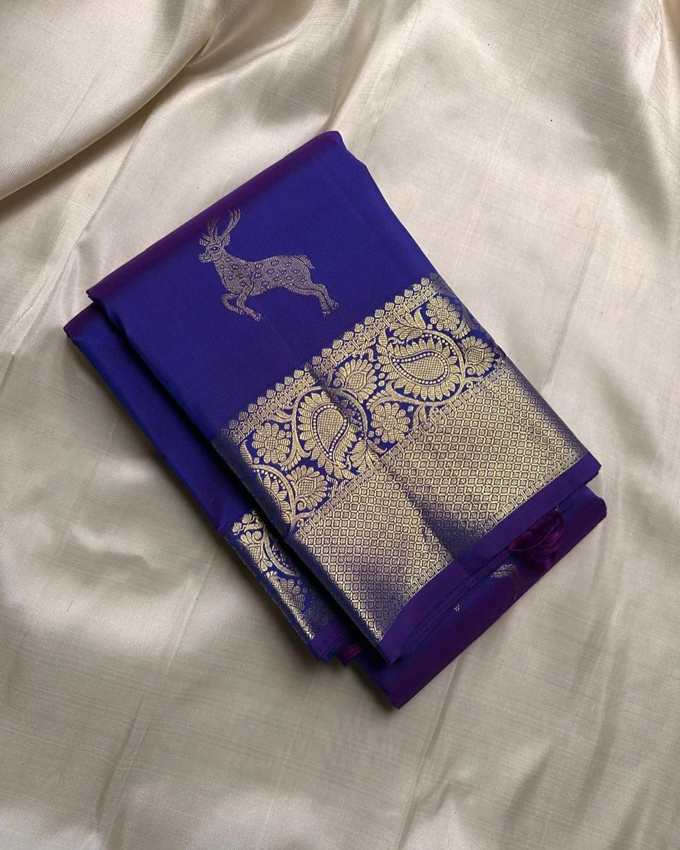 Angelic Royal Blue Soft Banarasi Silk Saree With Panoply Blouse Piece - Image 2