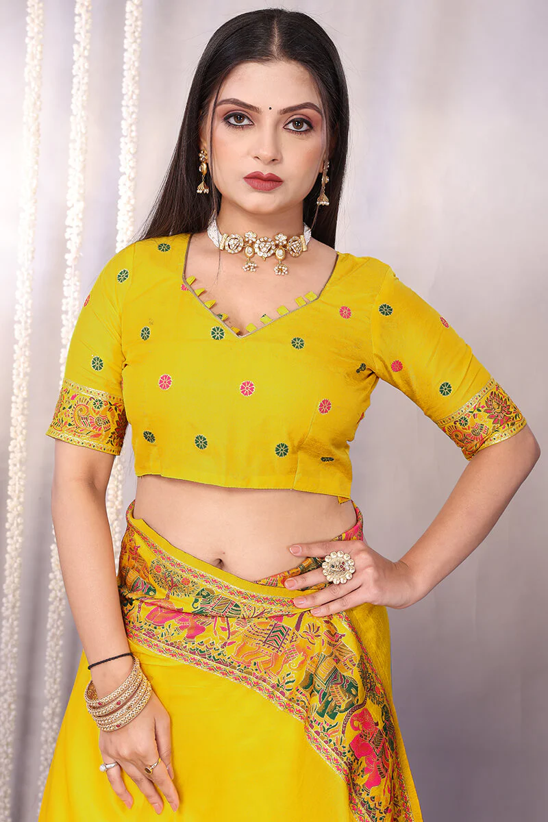 Angelic Yellow Pashmina Saree With Smashing Blouse Piece - Image 6
