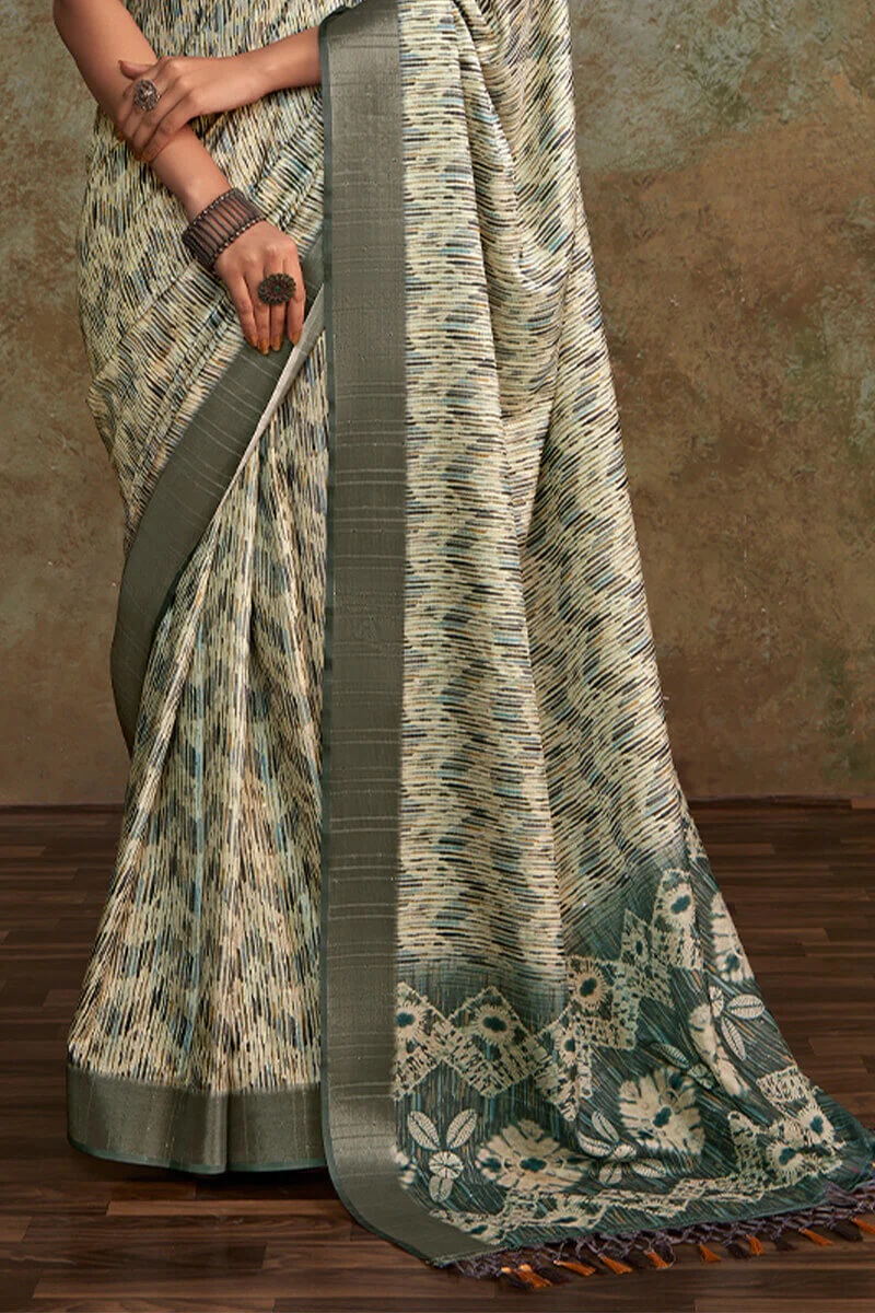 Aplomb Grey Digital Printed Soft Silk Saree With Opulent Blouse Piece - Image 3