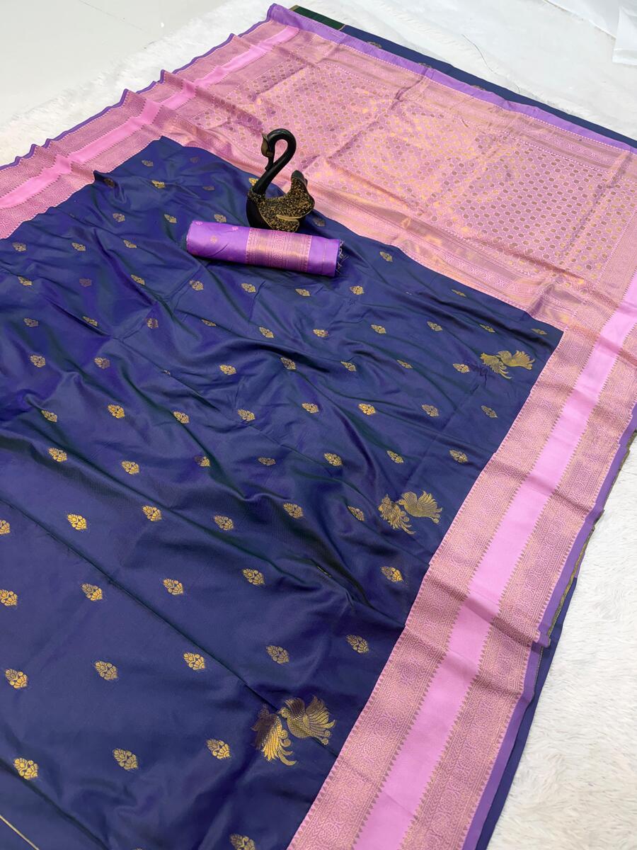 Aplomb Navy Blue Soft Banarasi Silk Saree With Seraglio Blouse Piece - Image 2