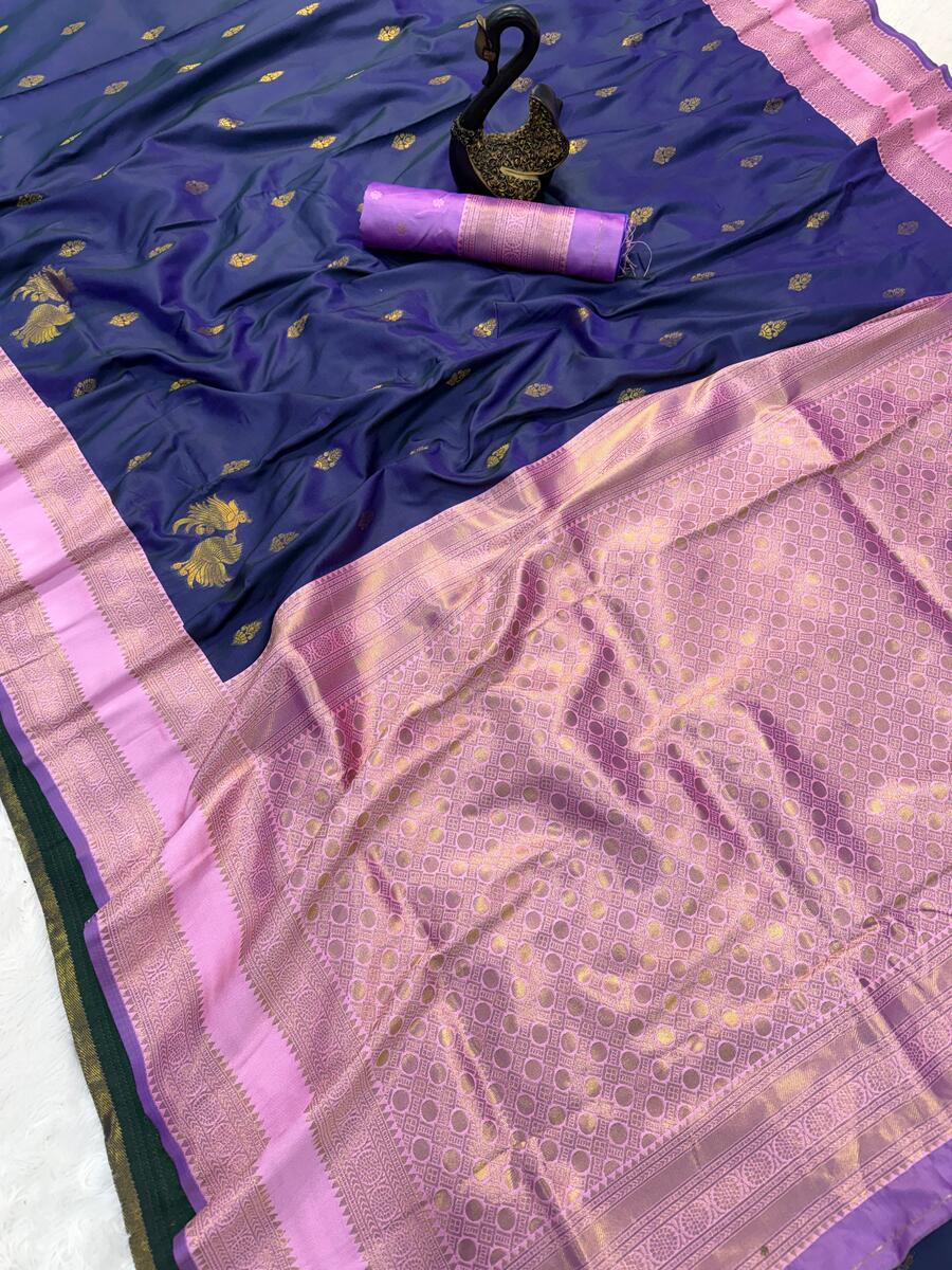 Aplomb Navy Blue Soft Banarasi Silk Saree With Seraglio Blouse Piece - Image 3
