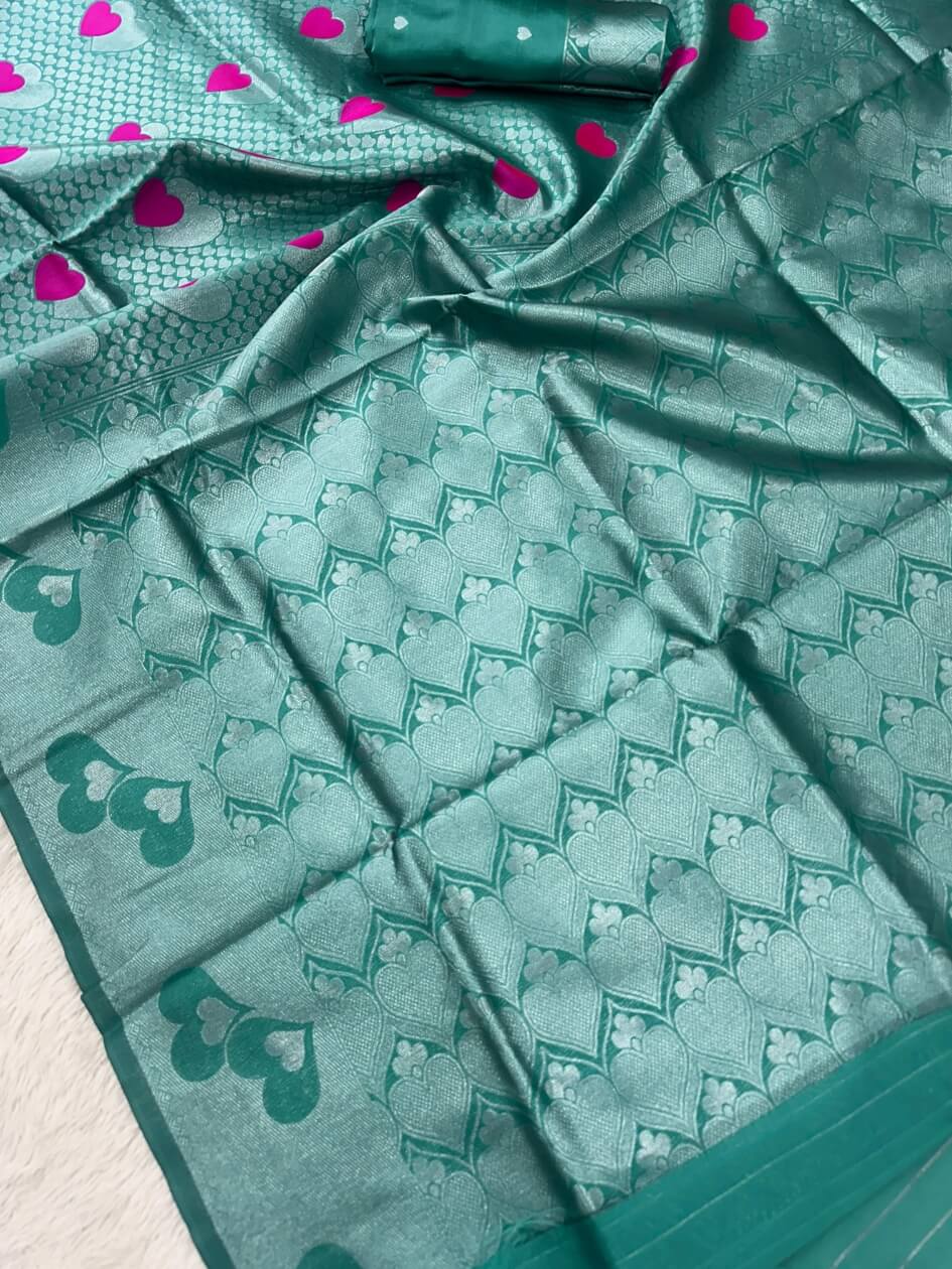 Aplomb Sea Green Soft Banarasi Silk Saree With Seraglio Blouse Piece - Image 4