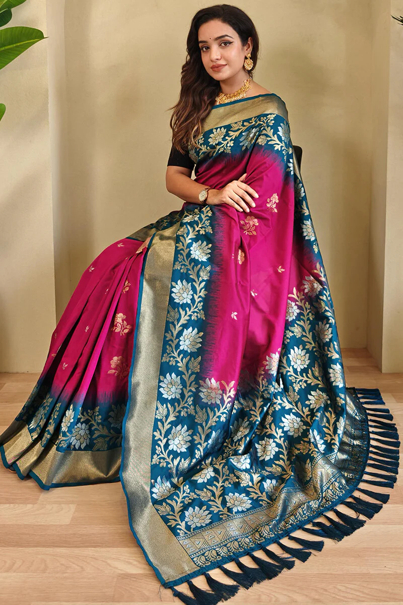 Appealing Dark Pink Soft Banarasi Silk Saree With Gossamer Blouse Piece - Image 2