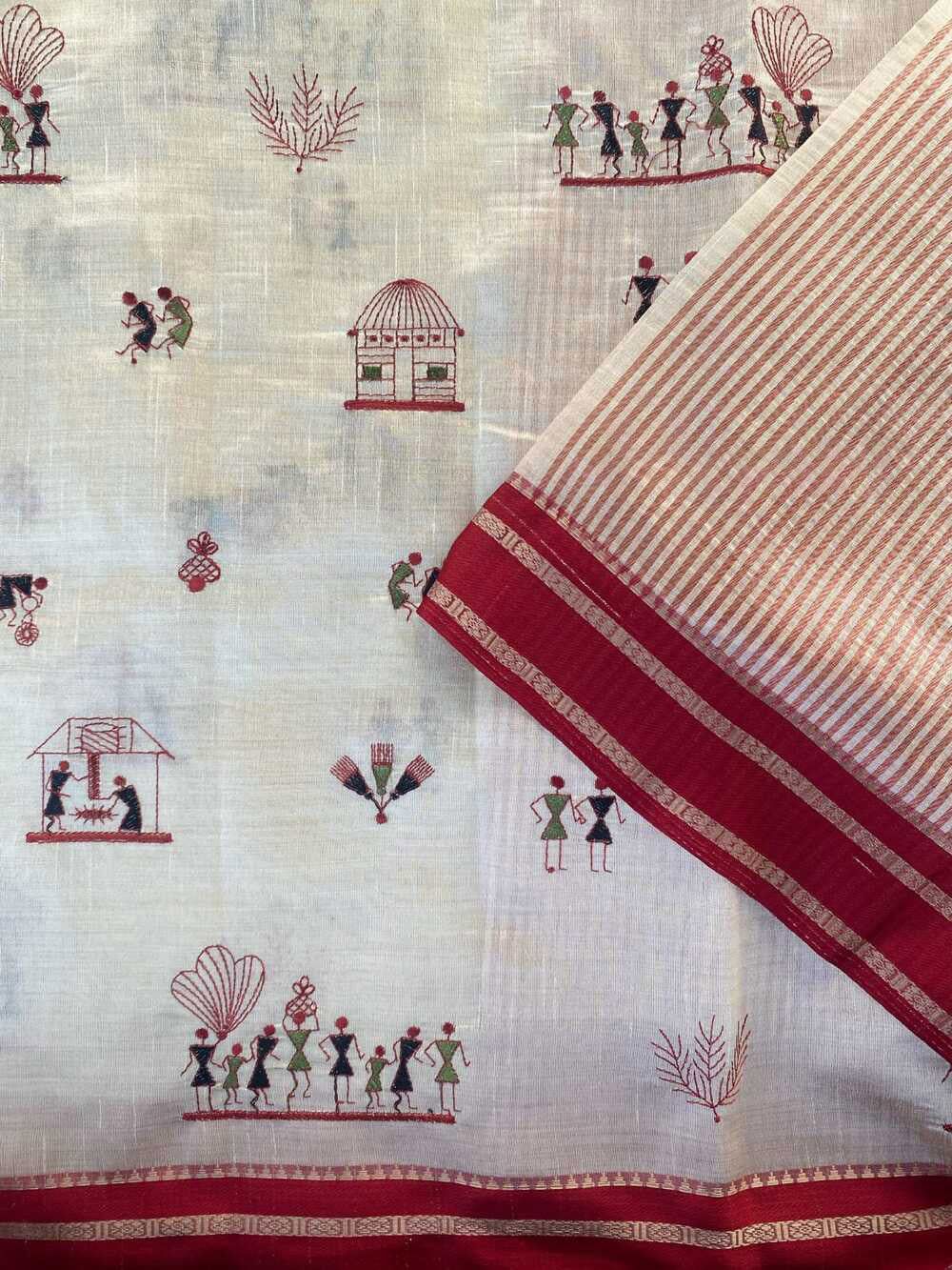 Appealing Off White Embroidery Work Tussar Silk Saree With Lissome Blouse Piece - Image 3