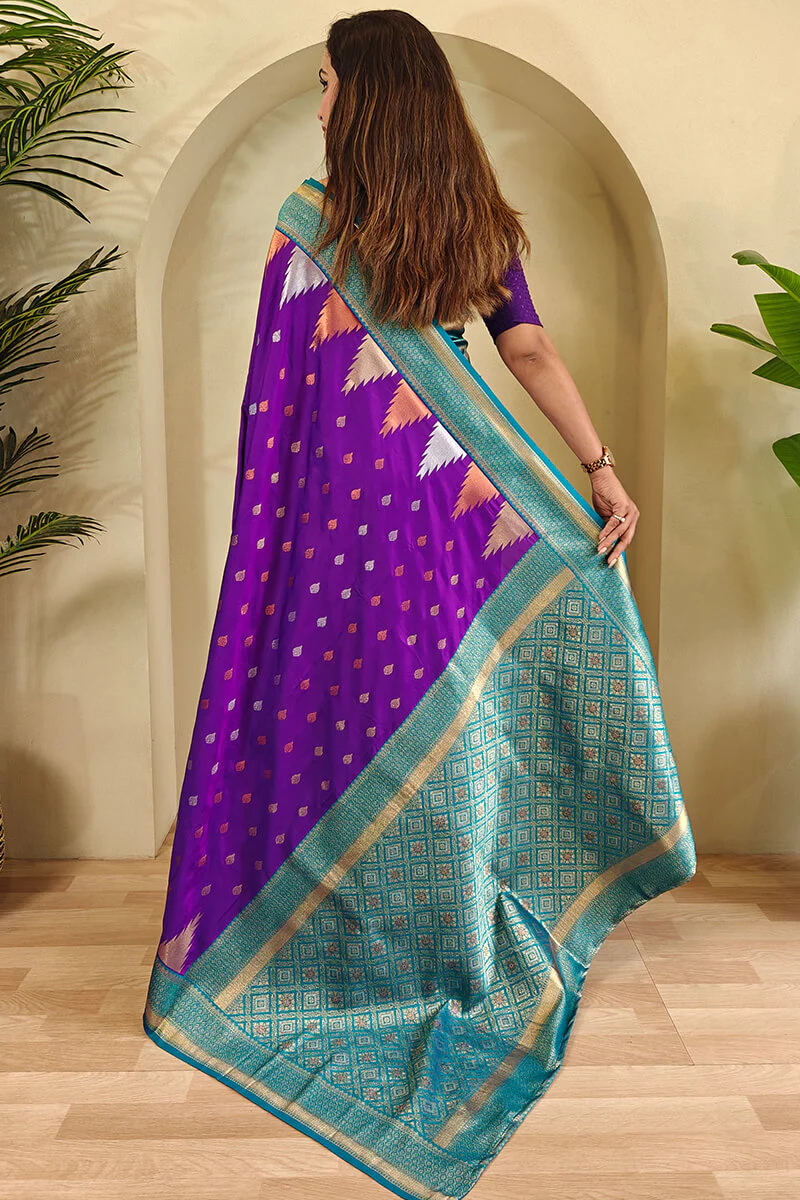 Appealing Purple Soft Banarasi Silk Saree With Elegant Blouse Piece - Image 4