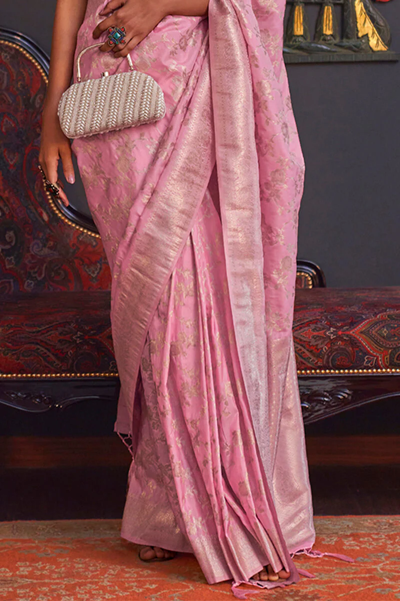 Arresting Pink Soft Banarasi Silk Saree With Delightful Blouse Piece - Image 3