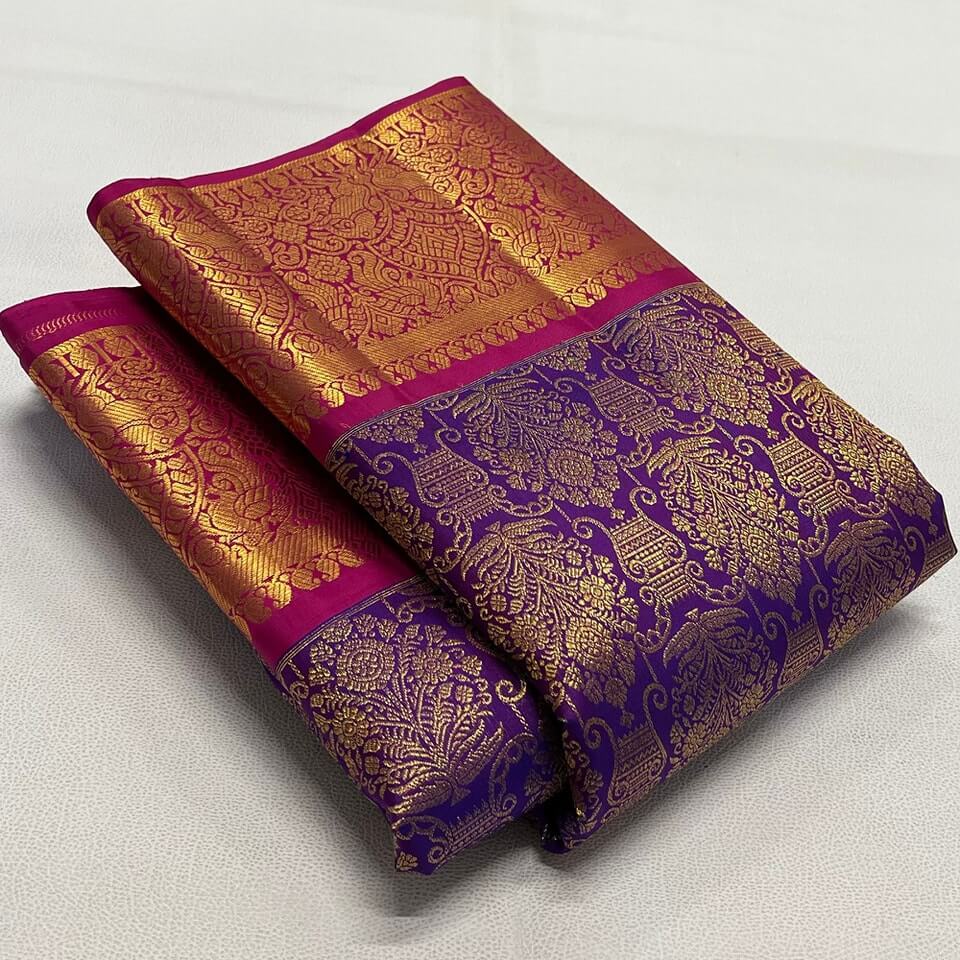 Arresting Purple Soft Banarasi Silk Saree With Jazzy Blouse Piece - Image 2