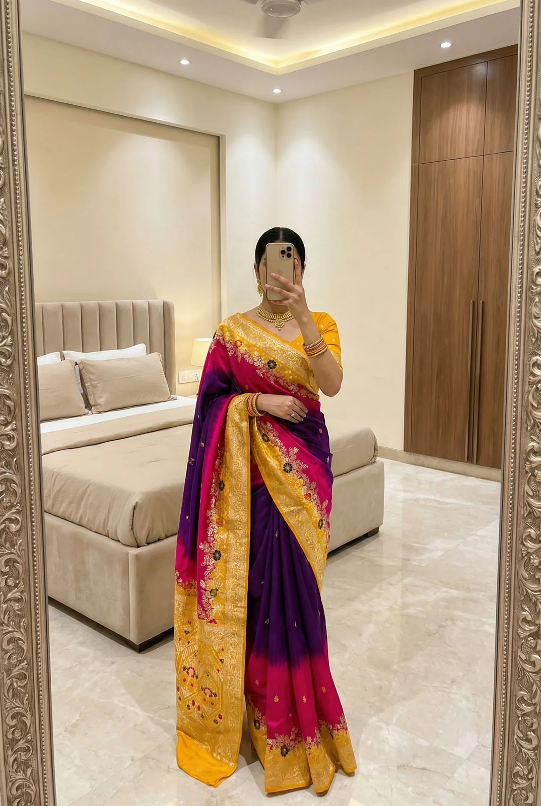 Artistic Purple Banarasi Dola Silk Saree With Amazing Blouse Piece