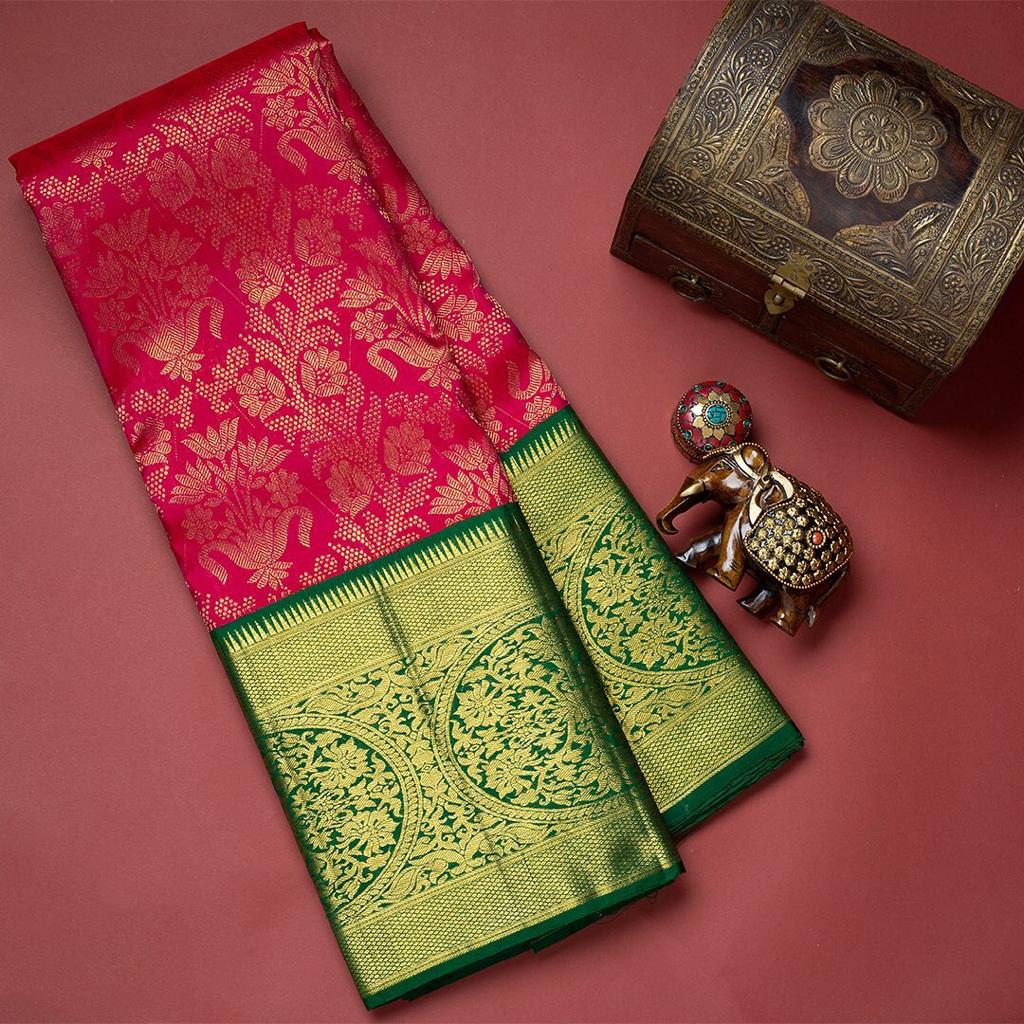 Assemblage Dark Pink Soft Banarasi Silk Saree With Demesne Two Blouse Piece - Image 3