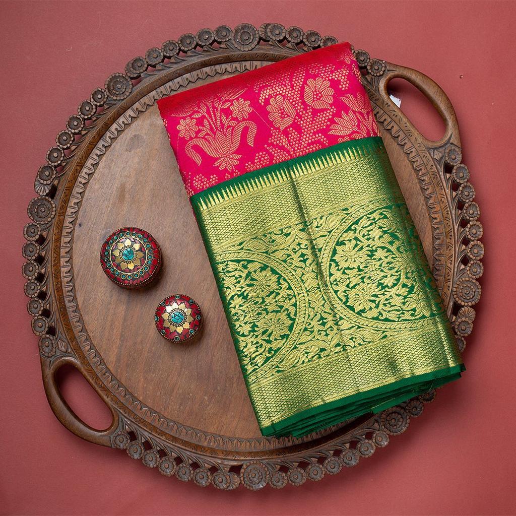 Assemblage Dark Pink Soft Banarasi Silk Saree With Demesne Two Blouse Piece - Image 4