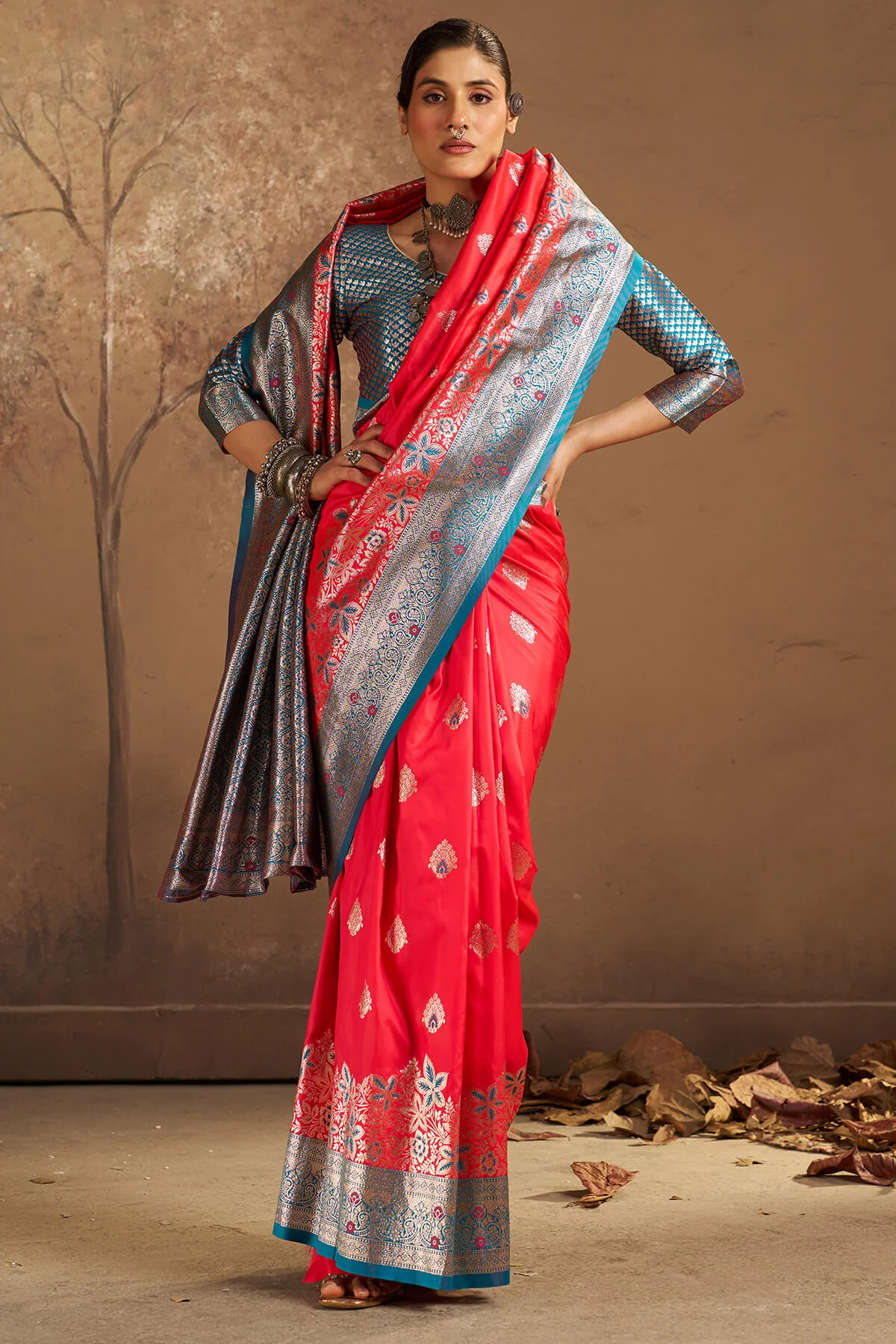 Assemblage Red Pure Zari Weaving Banarasi Silk Saree With Demanding Blouse Piece - Image 4